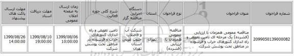 مناقصه عمومی همزمان با ارزیابی (فشرده) یک مرحله ای تامین تعویض و راه اندازی کنتورهای خراب و فرسوده در مناطق تحت پوشش شرکت