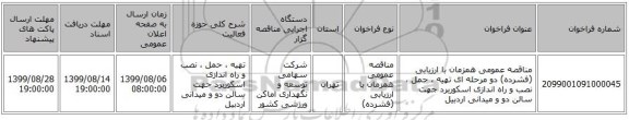 مناقصه عمومی همزمان با ارزیابی (فشرده) دو مرحله ای تهیه ، حمل ، نصب و راه اندازی   اسکوربرد جهت  سالن دو و میدانی اردبیل 