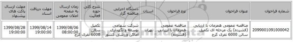 مناقصه عمومی همزمان با ارزیابی (فشرده) یک مرحله ای تکمیل سالن 6000 نفری کرج 