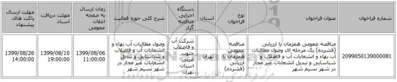 مناقصه عمومی همزمان با ارزیابی (فشرده) یک مرحله ای وصول مطالبات آب بهاء و انشعابات آب و فاضلاب و شناسایی و تبدیل  انشعابات غیر مجاز در شهر نسیم شهر 