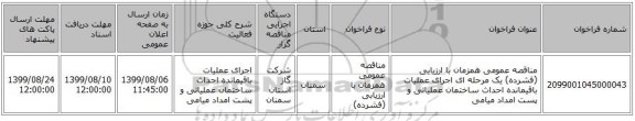 مناقصه عمومی همزمان با ارزیابی (فشرده) یک مرحله ای اجرای عملیات باقیمانده احداث ساختمان عملیاتی و پست امداد میامی 