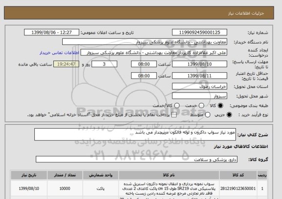 استعلام مورد نیاز سواپ داکرون و لوله فالکون درپیچدار می باشد