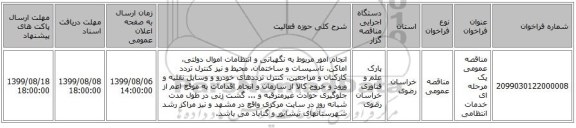 مناقصه عمومی یک مرحله ای خدمات انتظامی 