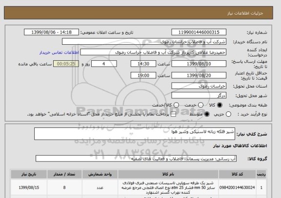 استعلام شیر فلکه زبانه لاستیکی وشیر هوا