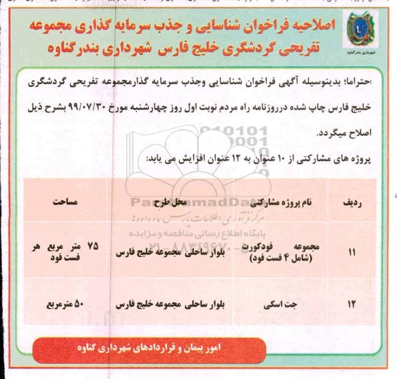 فراخوان اصلاحیه فراخوان شناسایی و جذب سرمایه گذاری مجموعه
