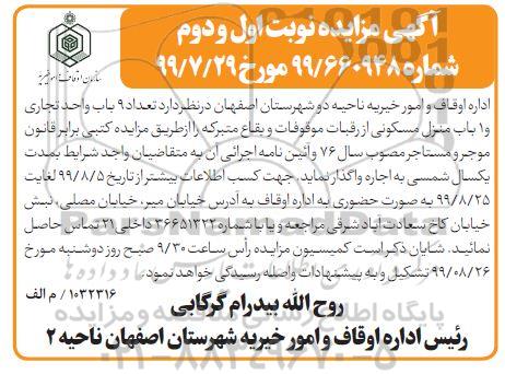 مزایده، مزایده واگذاری تعداد 9 باب واحد تجاری و 1 باب منزل مسکونی