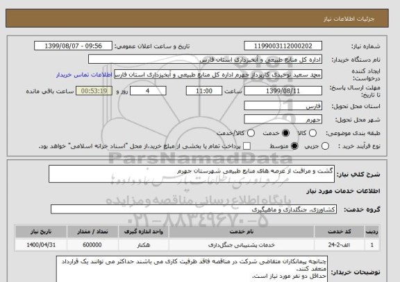 استعلام گشت و مراقبت از عرصه های منابع طبیعی شهرستان جهرم