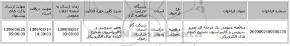 مناقصه عمومی یک مرحله ای تعمیر سرویس و کالیبراسیون تصحیح کننده های الکترونیکی
