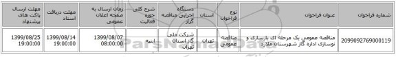 مناقصه عمومی یک مرحله ای بازسازی و نوسازی اداره گاز شهرستان ملارد 