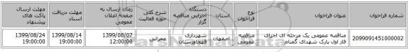 مناقصه عمومی یک مرحله ای اجرای فاز اول پارک شهدای گمنام