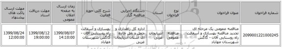 مناقصه عمومی یک مرحله ای تجدید مناقصه بهسازی و آسفالت راه روستایی آفان - گاگش شهرستان مهاباد
