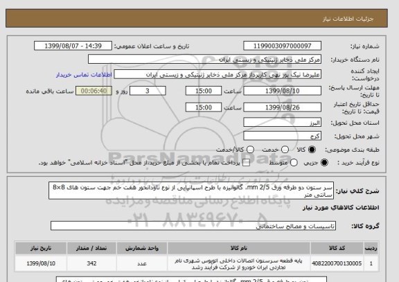 استعلام سر ستون دو طرفه ورق 2/5 mm، گالوانیزه با طرح اسپانیایی از نوع ناودانخور هفت خم جهت ستون های 8×8 سانتی متر