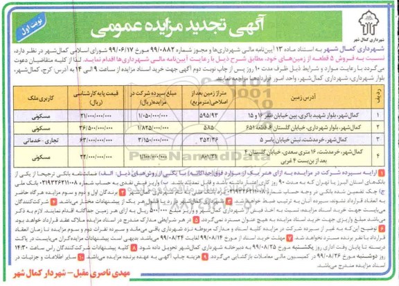 مزایده،مزایده فروش 5 قطعه از زمین 