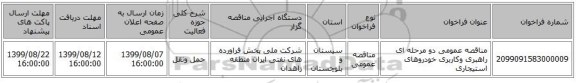 مناقصه عمومی دو مرحله ای راهبری وکاربری خودروهای استیجاری