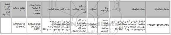 فراخوان ارزیابی کیفی ارزیابی کیفی مناقصه  اجراسالن مسافری و بهسازی محوطه پایانه مرزی دوغارون-نوبت سوم 99/31/118