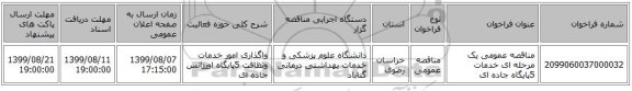 مناقصه عمومی یک مرحله ای خدمات 5پایگاه جاده ای