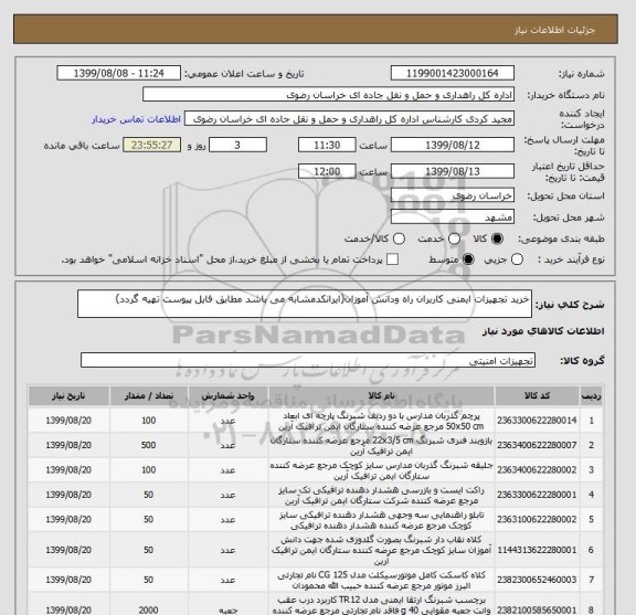 استعلام خرید تجهیزات ایمنی کاربران راه ودانش آموزان(ایرانکدمشابه می باشد مطابق فایل پیوست تهیه گردد)