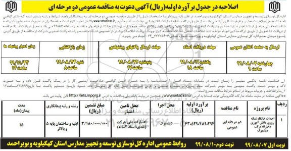 اصلاحیه مناقصه، اصلاحیه مناقصه احداث خوابگاه شبانه روزی دخترانه 