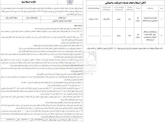 استعلام خدمات اجرائیات ساختمانی