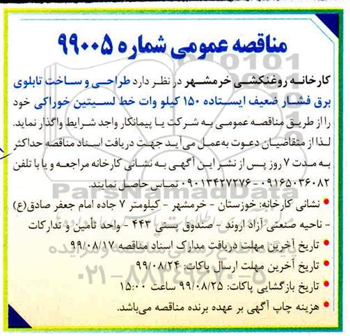 مناقصه طراحی و ساخت تابلوی برق فشار ضعیف ایستاده 150 کیلو وات 