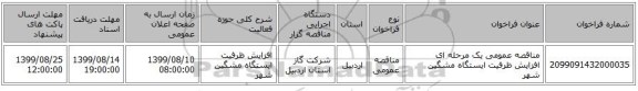 مناقصه عمومی یک مرحله ای افزایش ظرفیت ایستگاه مشگین شهر