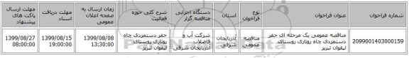 مناقصه عمومی یک مرحله ای حفر دستمزدی چاه روتاری روستای لیقوان تبریز