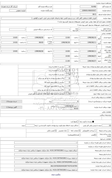 فروش اقلام اسقاطی شامل آهن آلات کنتور و رگولاتور اقلام مخابراتی و...