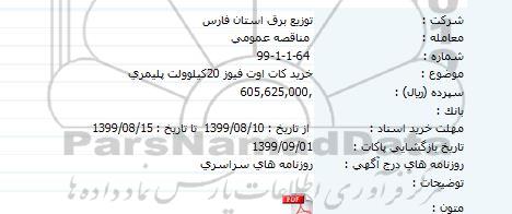 مناقصه خرید کات وات فیوز 20 کیلو وات پلیمری
