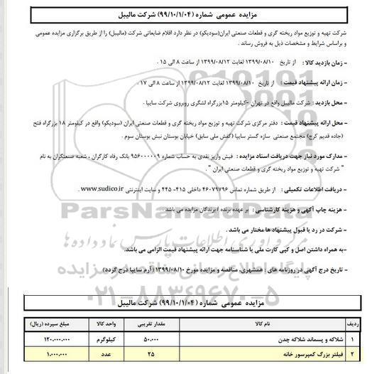 مزایده ، مزایده فروش اقلام ضایعاتی شرکت مالیبل