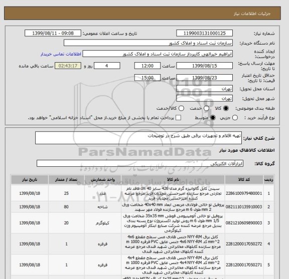 استعلام تهیه اقلام و تجهیزات برقی طبق شرح در توضیحات