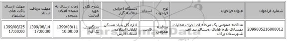 مناقصه عمومی یک مرحله ای اجرای عملیات بهسازی طرح هادی روستای بند امیر شهرستان زرقان
