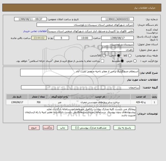 استعلام استعلام جدولگذاری برخی از معابر ناحیه صنعتی نصرت آباد