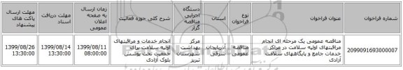 مناقصه عمومی یک مرحله ای انجام مراقبتهای اولیه سلامت در مراکز خدمات جامع و پایگاههای سلامت آزادی