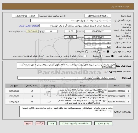 استعلام ماژول و مبدل براساس شرایط فایل پیوست.پرداخت سه ماهه.تحویل درانبار سازمان.پیش فاکتور ضمیمه گردد .ت:33155068