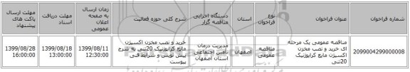 مناقصه عمومی یک مرحله ای خرید و نصب مخزن اکسیژن مایع کرایوژنیک 20تنی