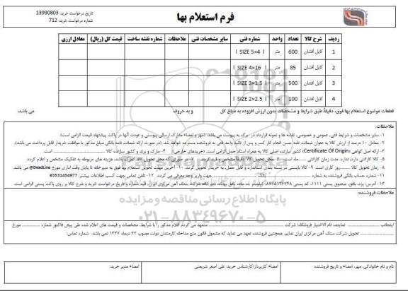 استعلام، استعلام کابل افشان 
