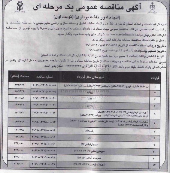 مناقصه انجام امور نقشه برداری