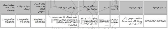 مناقصه عمومی یک مرحله ای خرید سرنگ 20 سی سی