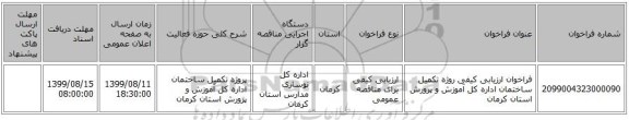 فراخوان ارزیابی کیفی روژه تکمیل ساختمان اداره کل آموزش و پرورش استان کرمان