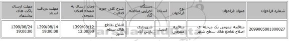 مناقصه عمومی یک مرحله ای اصلاح تقاطع های سطح شهر