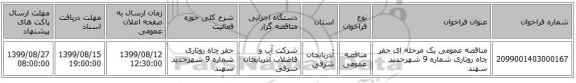 مناقصه عمومی یک مرحله ای حفر چاه روتاری شماره 9 شهرجدید سهند