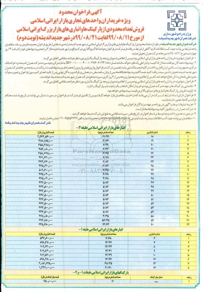 آگهی مزایده ،مزایده فروش تعداد محدودی از پارکینگ ها و انبارهای بازار نوبت دوم 