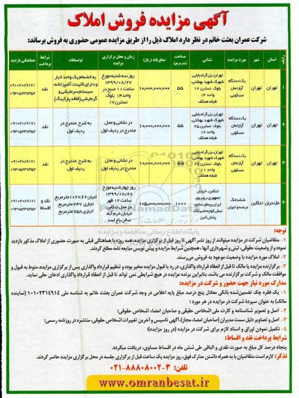آگهی مزایده مزایده فروش املاک مسکونی