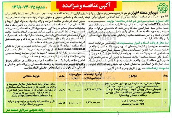 آگهی مزایده , مزایده بهره برداری از کافه کتاب 