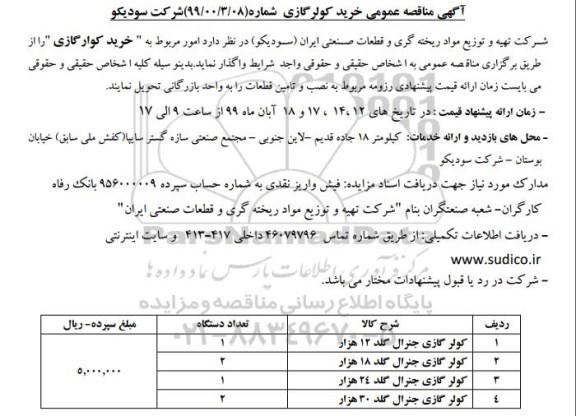 مناقصه ،مناقصه خرید کولر گازی