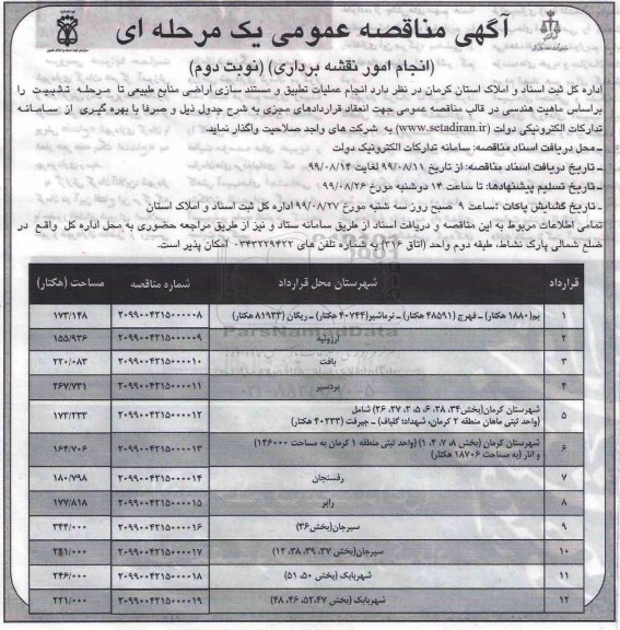 مناقصه انجام امور نقشه برداری - نوبت دوم