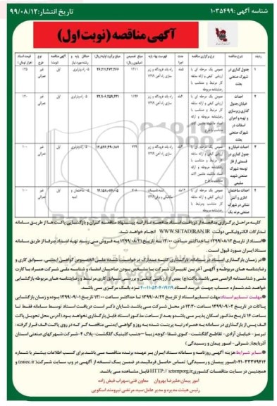 مناقصه، مناقصه جدول گذاری در شهرک صنعتی...