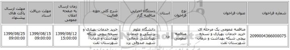 مناقصه عمومی یک مرحله ای خرید خدمات بهیاری و نسخه پیچی شبکه بهداشت و درمان شهرستان تفت
