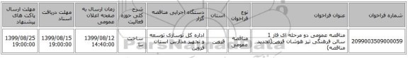 مناقصه عمومی دو مرحله ای فاز 1 سالن فرهنگی تیز هوشان قزوین(تجدید مناقصه)