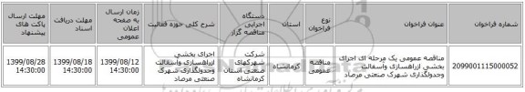 مناقصه عمومی یک مرحله ای اجرای بخشی ازراهسازی وآسفالت وجدولگذاری شهرک صنعتی مرصاد